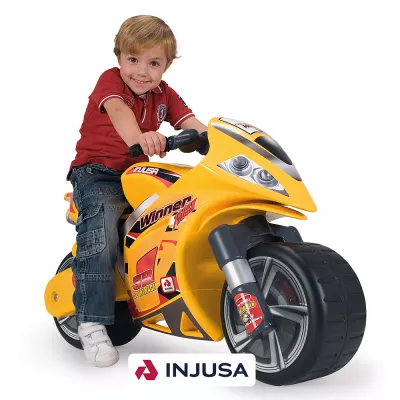 Motocicleta pentru copii Injusa, roti mari, design sportiv, Moto Winner, 3 ani+, Galben