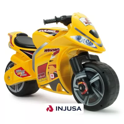 Motocicleta pentru copii Injusa, roti mari, design sportiv, Moto Winner, 3 ani+, Galben