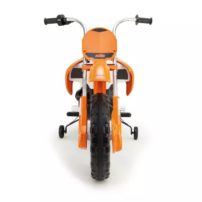 Motocross electric pentru copii Injusa, licenta KTM, 12V, roti stabilizatoare, baterie si incarcator incluse, 3 ani+, Portocaliu cu Alb