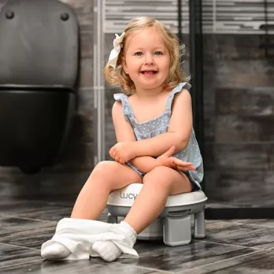 Olita pliabila de voiaj 2in1, Lucy, cu functie reductor WC, include geanta de transport si 20 saci de unica folosinta, Grey