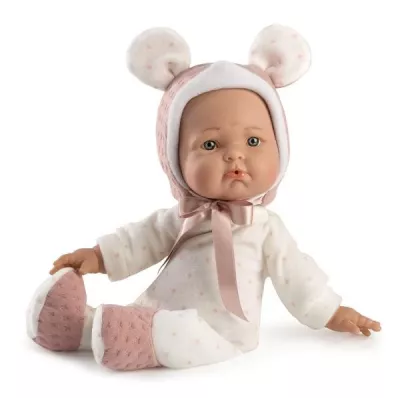 Papusa bebelus fetita, 36 cm, corp moale textil, usoara, potrivita pentru copii mici