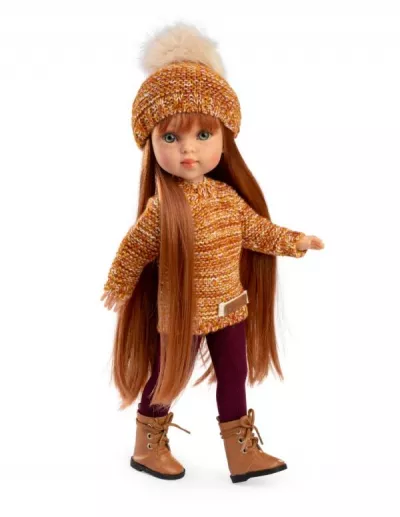 Papusa fashion, Penelope Copenhagen, 33 cm, par lung roscat, corp din vinil, cu outfit complet