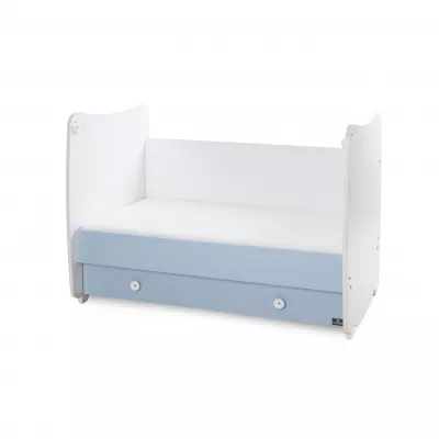 Patuturi si mobiliere din lemn - Pat balansoar, Dream, 60x120 cm, transformabil, White Baby Blue, bebelorelli.ro