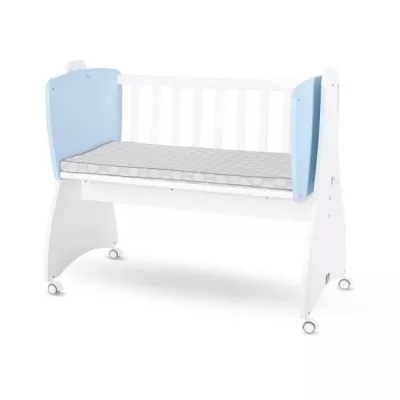 Patuturi si mobiliere din lemn - Pat balansoar, First Dreams, 105x55x83 cm, transformabil, White Baby Blue, bebelorelli.ro
