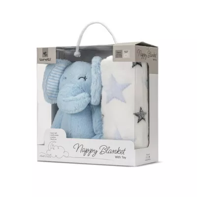 Paturica moale cu jucarie din plus elefant, Nappy, 90 x 75 cm, 0 luni+, Blue