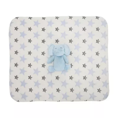 Paturica moale cu jucarie din plus elefant, Nappy, 90 x 75 cm, 0 luni+, Blue