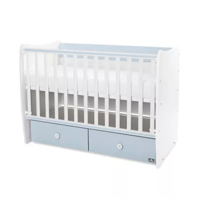 Patuturi si mobiliere din lemn - Patut balansoar, Matrix, 60 x 120 cm, transformabil, White Baby Blue, bebelorelli.ro