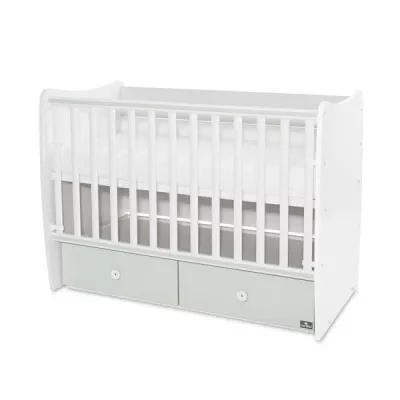 Patuturi si mobiliere din lemn - Patut balansoar Matrix, 60 x 120 cm, transformabil, White Milky Green, bebelorelli.ro