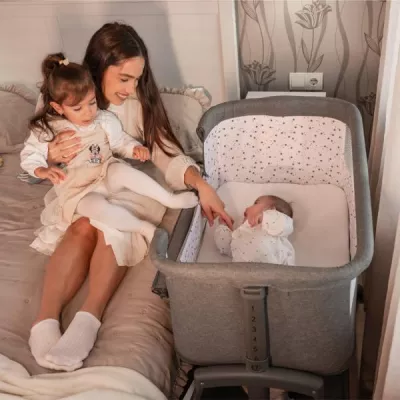 Patut Co Sleeper copii, Layla 2 in 1, cu latura pliabila, reglabil pe inaltime, sistem anti-reflux, Black