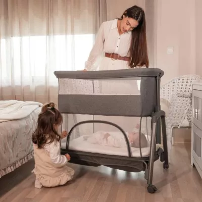 Patut Co Sleeper copii, Layla 2 in 1, cu latura pliabila, reglabil pe inaltime, sistem anti-reflux, Black