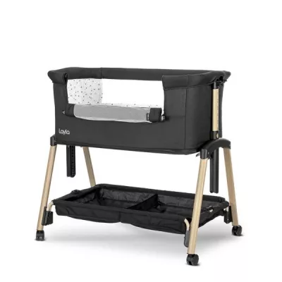 Patut Co Sleeper copii, Layla 2 in 1, cu latura pliabila, reglabil pe inaltime, sistem anti-reflux, Black