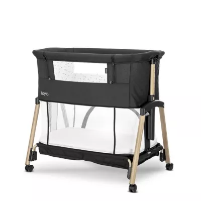 Patut Co Sleeper copii, Layla 2 in 1, cu latura pliabila, reglabil pe inaltime, sistem anti-reflux, Black