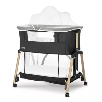 Patut Co Sleeper copii, Layla 2 in 1, cu latura pliabila, reglabil pe inaltime, sistem anti-reflux, Black