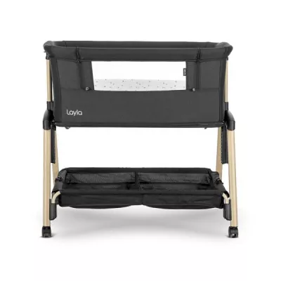 Patut Co Sleeper copii, Layla 2 in 1, cu latura pliabila, reglabil pe inaltime, sistem anti-reflux, Black
