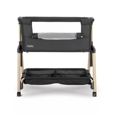 Patut Co Sleeper copii, Layla 2 in 1, cu latura pliabila, reglabil pe inaltime, sistem anti-reflux, Black