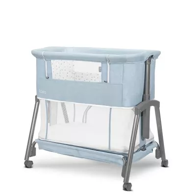 Patut Co Sleeper copii, Layla 2 in 1, cu latura pliabila, reglabil pe inaltime, sistem anti-reflux, Blue