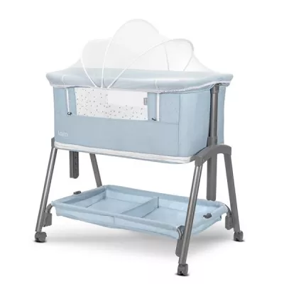 Patut Co Sleeper copii, Layla 2 in 1, cu latura pliabila, reglabil pe inaltime, sistem anti-reflux, Blue