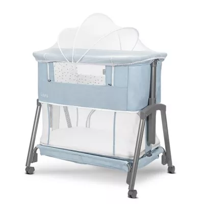 Patut Co Sleeper copii, Layla 2 in 1, cu latura pliabila, reglabil pe inaltime, sistem anti-reflux, Blue