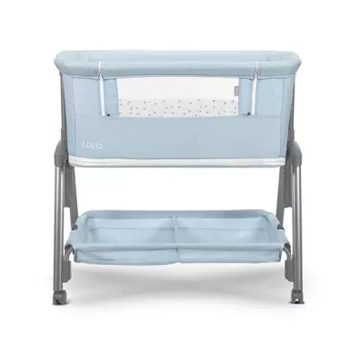 Patut Co Sleeper copii, Layla 2 in 1, cu latura pliabila, reglabil pe inaltime, sistem anti-reflux, Blue