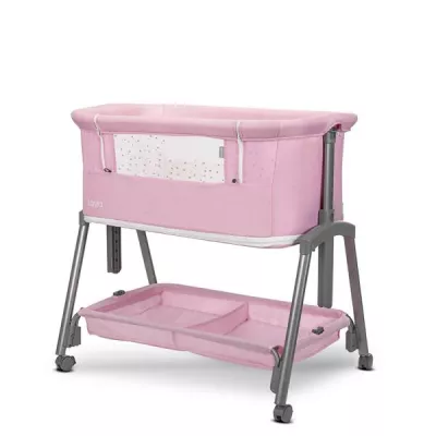 Patut Co Sleeper copii, Layla 2 in 1, cu latura pliabila, reglabil pe inaltime, sistem anti-reflux, Pink