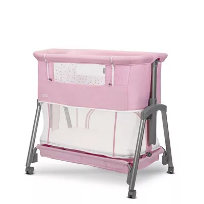 Patut Co Sleeper copii, Layla 2 in 1, cu latura pliabila, reglabil pe inaltime, sistem anti-reflux, Pink