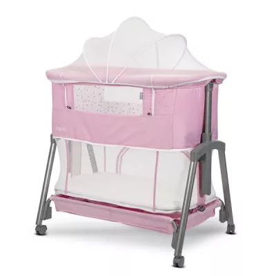 Patut Co Sleeper copii, Layla 2 in 1, cu latura pliabila, reglabil pe inaltime, sistem anti-reflux, Pink
