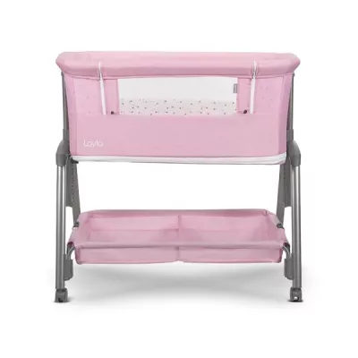 Patut Co Sleeper copii, Layla 2 in 1, cu latura pliabila, reglabil pe inaltime, sistem anti-reflux, Pink