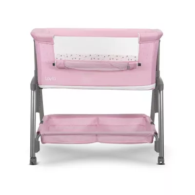 Patut Co Sleeper copii, Layla 2 in 1, cu latura pliabila, reglabil pe inaltime, sistem anti-reflux, Pink