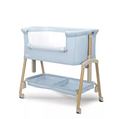 Patut Co Sleeper, Millie, 0 Luni+, max. 9 kg, inaltime reglabila 7 pozitii, sistem antireflux, plasa de tantari, saltea inclusa, Blue