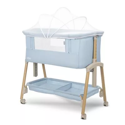 Patut Co Sleeper, Millie, 0 Luni+, max. 9 kg, inaltime reglabila 7 pozitii, sistem antireflux, plasa de tantari, saltea inclusa, Blue