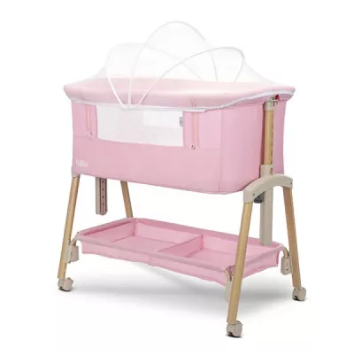 Patut Co Sleeper, Millie, 0 Luni+, max. 9 kg, inaltime reglabila 7 pozitii, sistem antireflux, plasa de tantari, saltea inclusa, Pink