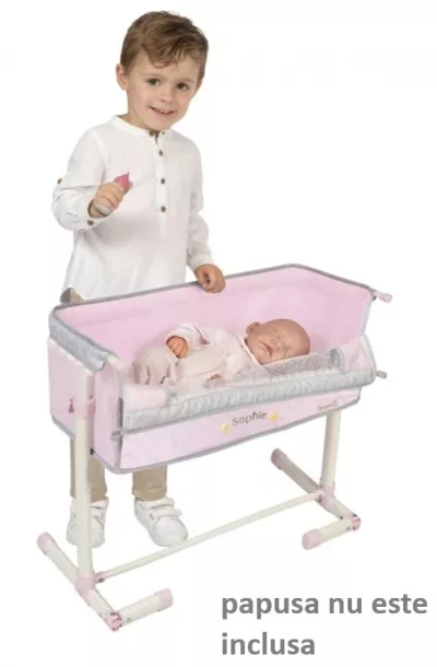 Patut co-sleeper pentru papusi, reglabil pe inaltime, colectia Sophie, Roz