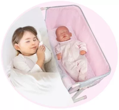 Patut co-sleeper pentru papusi, reglabil pe inaltime, colectia Sophie, Roz