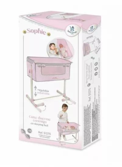 Patut co-sleeper pentru papusi, reglabil pe inaltime, colectia Sophie, Roz