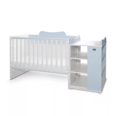Patuturi si mobiliere din lemn - Patut modular multifunctional, 5 confirgurari diferite, 190 x 72 cm, Multi, White Baby Blue, bebelorelli.ro