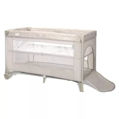 Patut pliabil, Carina, 2 nivele, deschidere laterala cu fermoar, prevazut cu roti cu frana, Beige Stars