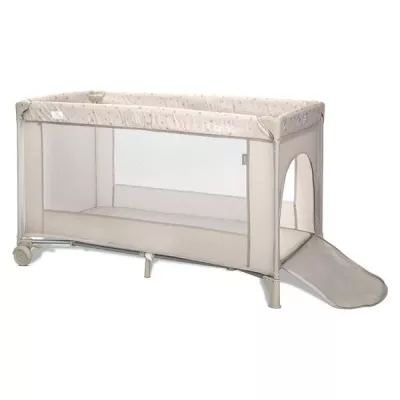 Patut pliabil, Carina, 2 nivele, deschidere laterala cu fermoar, prevazut cu roti cu frana, Beige Stars