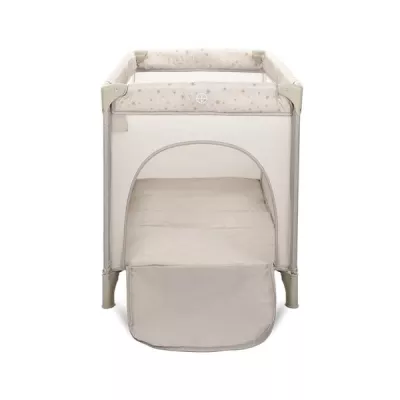 Patut pliabil, Carina, 2 nivele, deschidere laterala cu fermoar, prevazut cu roti cu frana, Beige Stars