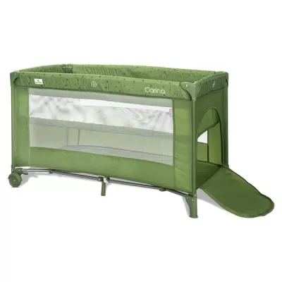 Patut pliabil, Carina, 2 nivele, deschidere laterala cu fermoar, prevazut cu roti cu frana, Green Stars