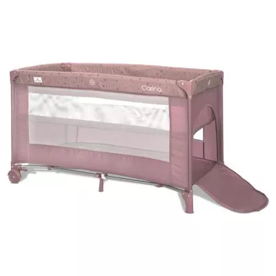 Patut pliabil, Carina, 2 nivele, deschidere laterala cu fermoar, prevazut cu roti cu frana, Pink Stars