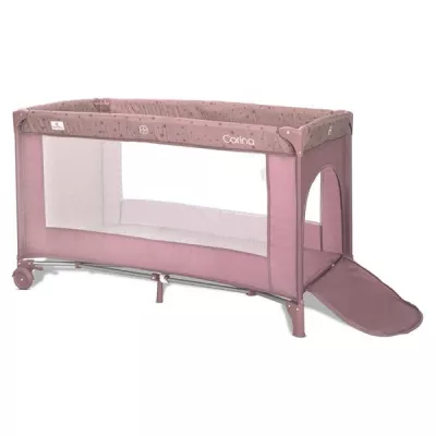 Patut pliabil, Carina, 2 nivele, deschidere laterala cu fermoar, prevazut cu roti cu frana, Pink Stars