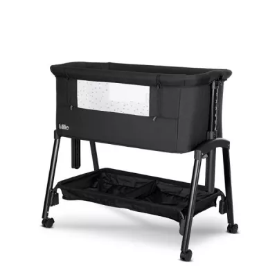 Patut pliabil, Millie, 0 Luni+, max. 9 kg, inaltime reglabila 7 pozitii, sistem antireflux, plasa de tantari, saltea inclusa, Black