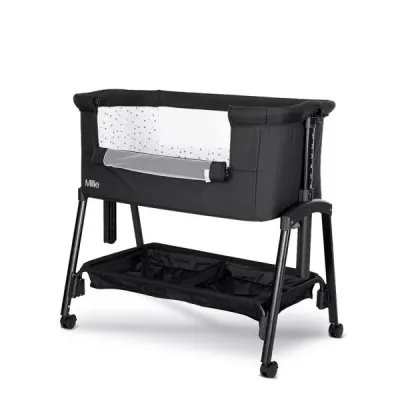 Patuturi pliabile - Patut pliabil, Millie, 0 Luni+, max. 9 kg, inaltime reglabila 7 pozitii, sistem antireflux, plasa de tantari, saltea inclusa, Black, bebelorelli.ro