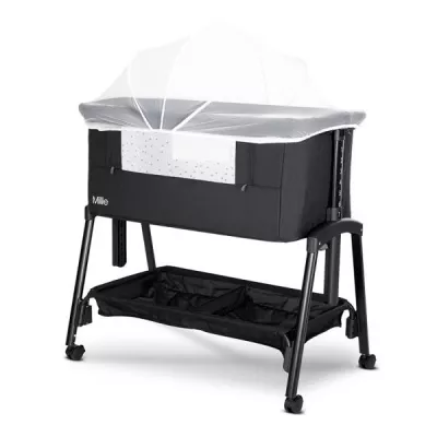 Patut pliabil, Millie, 0 Luni+, max. 9 kg, inaltime reglabila 7 pozitii, sistem antireflux, plasa de tantari, saltea inclusa, Black