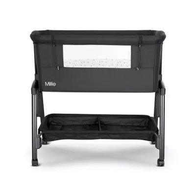 Patut pliabil, Millie, 0 Luni+, max. 9 kg, inaltime reglabila 7 pozitii, sistem antireflux, plasa de tantari, saltea inclusa, Black
