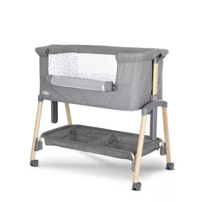 Patut pliabil, Millie, 0 Luni+, max. 9 kg, inaltime reglabila 7 pozitii, sistem antireflux, plasa de tantari, saltea inclusa, Grey