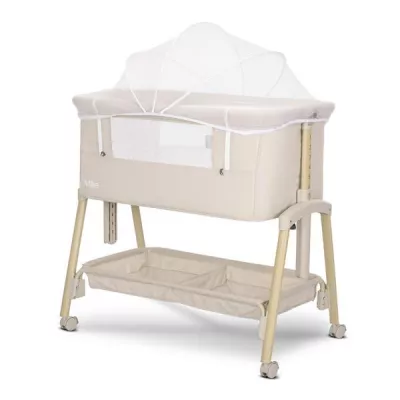Patut pliabil, Millie, 0 Luni+, max. 9 kg, inaltime reglabila 7 pozitii, sistem antireflux, plasa de tantari, saltea inclusa, Beige