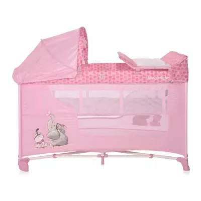 Lichidare de Stoc - Patut pliabil, Moonlight Plus, 2 nivele cu accesorii, Mellow Rose Fellows, bebelorelli.ro