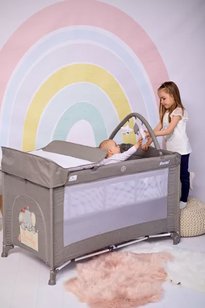 Patut pliabil Noemi Plus, 2 nivele cu accesorii, Cool Grey Star