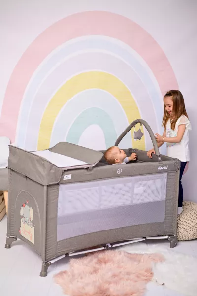 Patut pliabil Noemi Plus, 2 nivele cu accesorii, Cool Grey Star